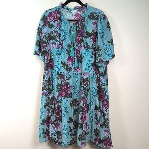 Sundance Catalog Provence Stroll Dress Turquoise Floral Boho Dress Size L